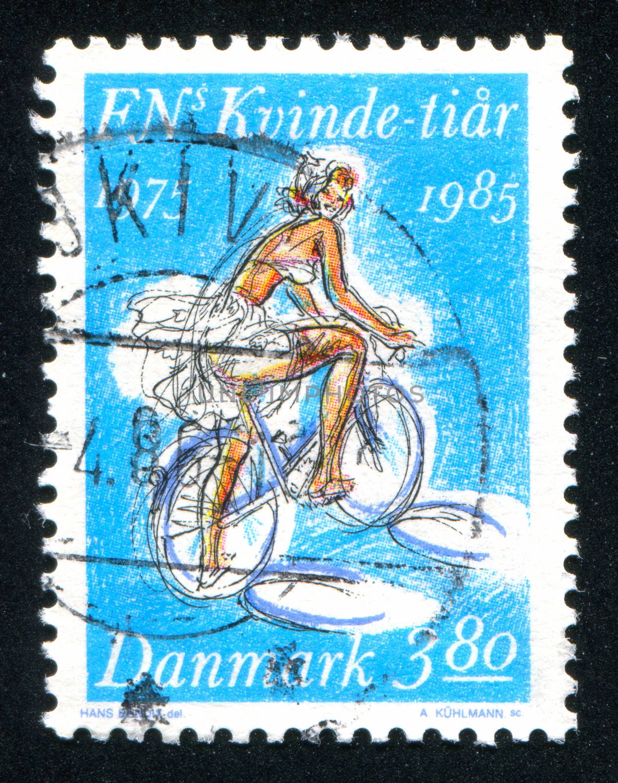 DENMARK - CIRCA 1985: stamp printed by Denmark, shows Cyclist, circa 1985