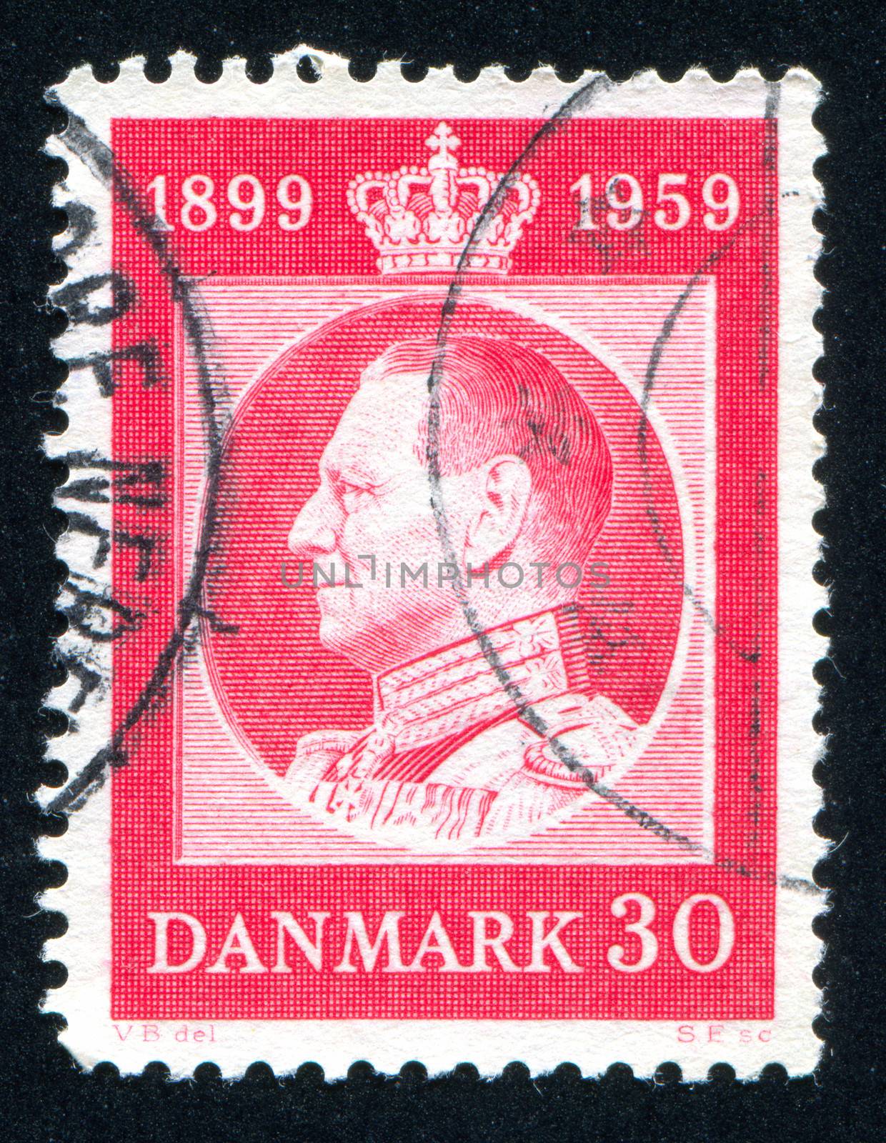 DENMARK - CIRCA 1959: stamp printed by Denmark, shows Frederik IX, circa 1959