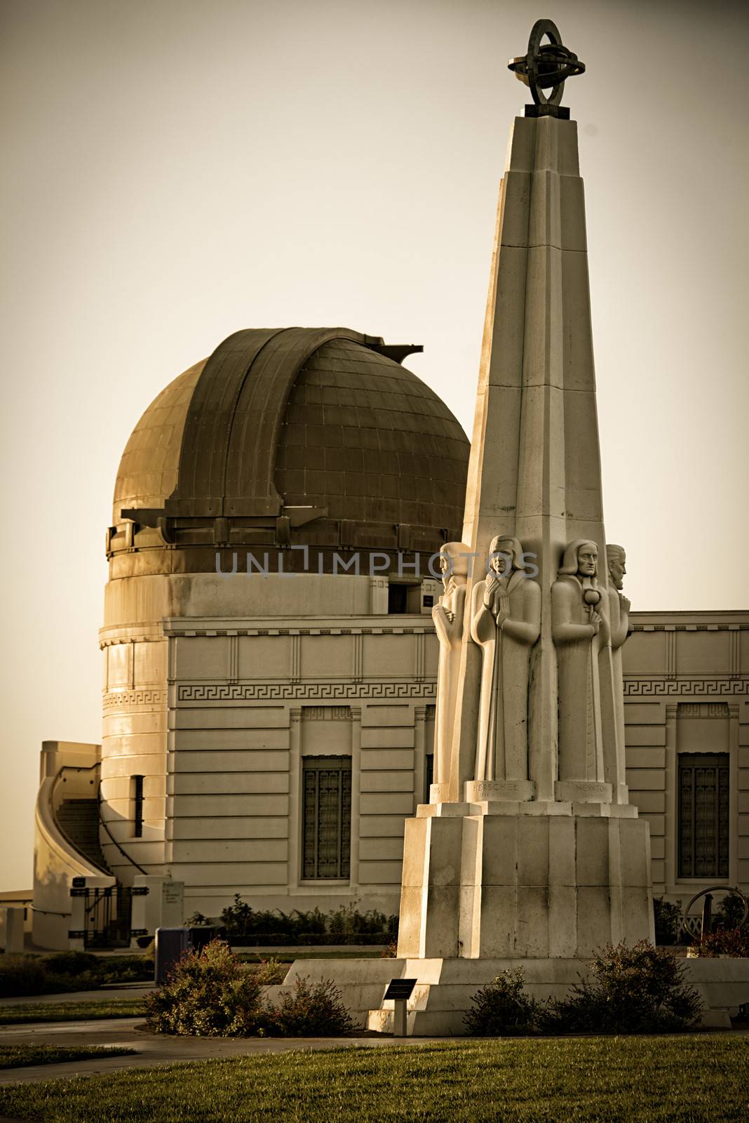 Astronomers Monument in front of Griffith Observatory in Griffith Park, Los Angeles, California, USA