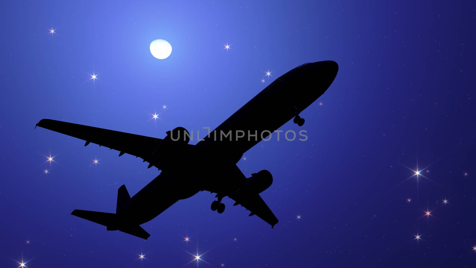 Plane taking off in the night sky