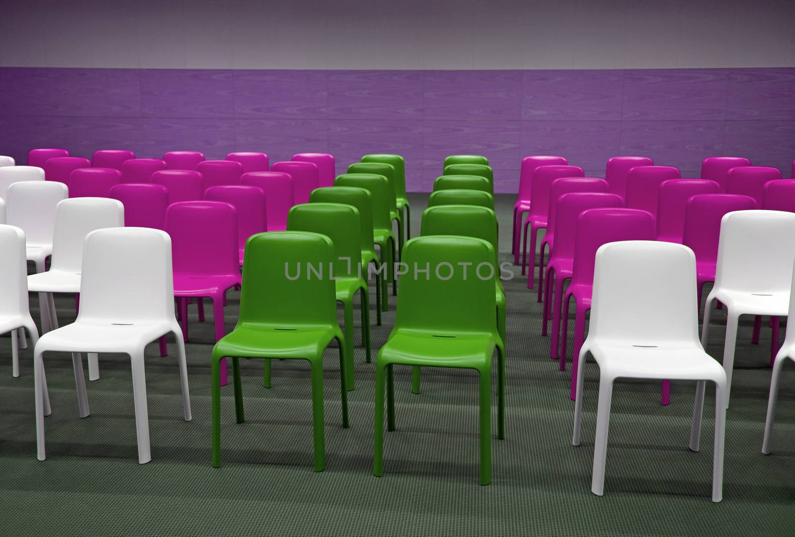 Conference room with colorful chairs