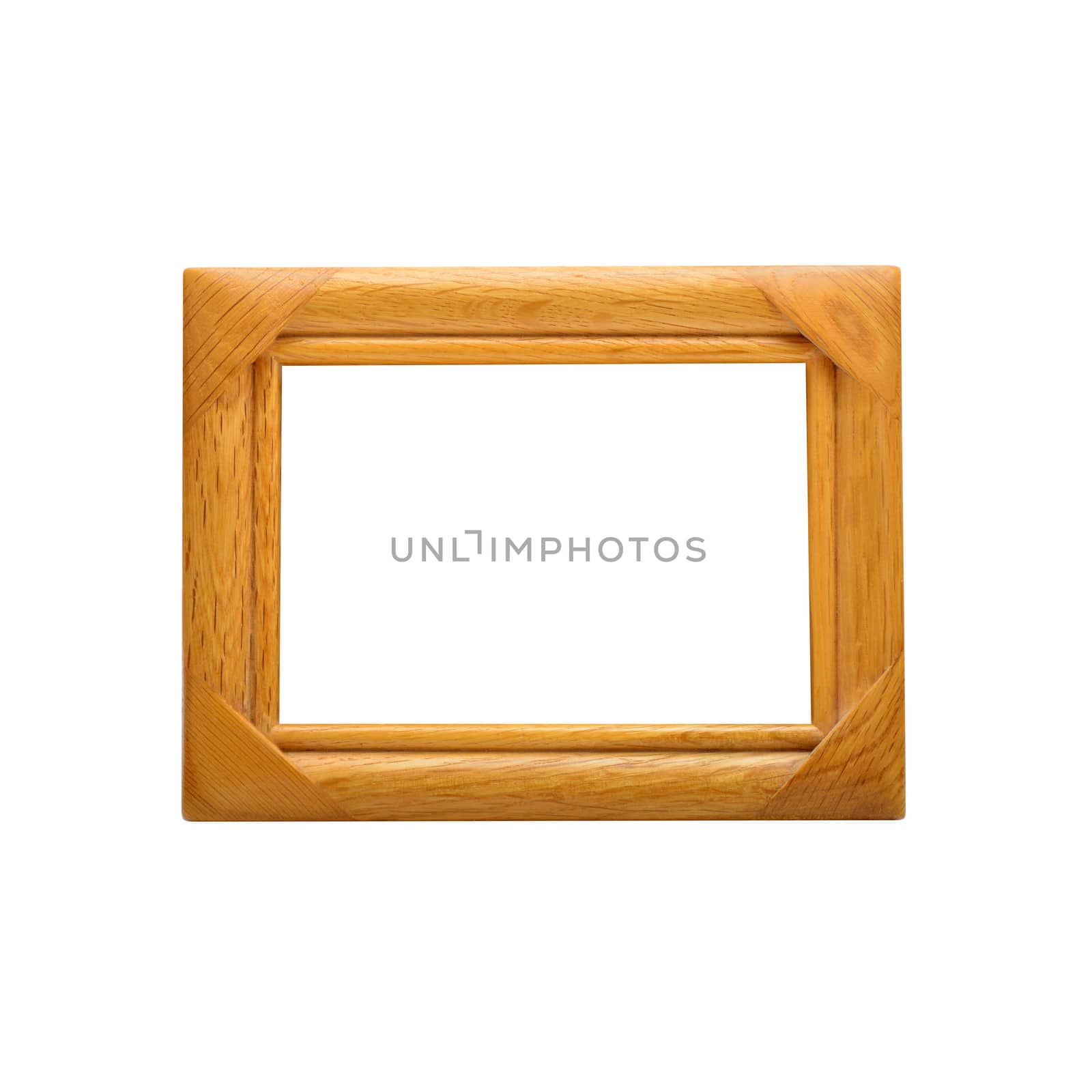 Wooden picture frame isolated on white background. Path included