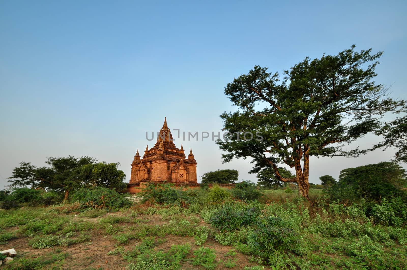 ancient temple in Bagan after sunset , Myanmar Burma