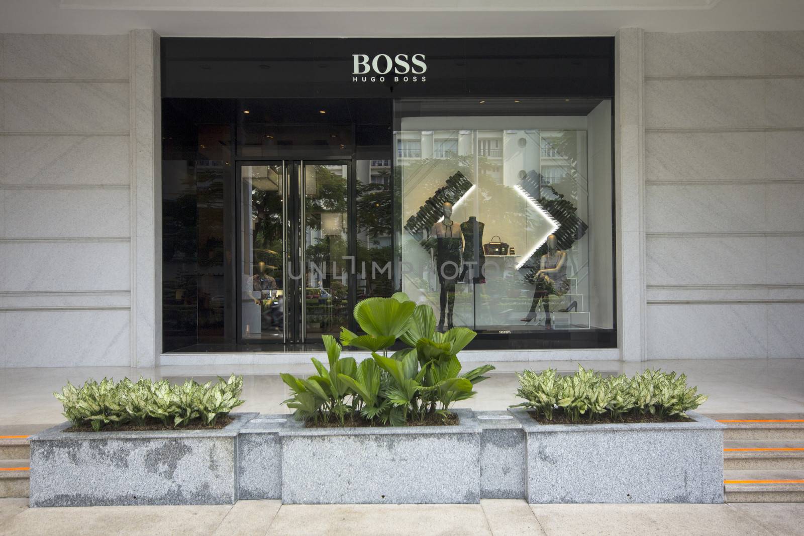 HO CHI MINH CITY, VIETNAM-OCTOBER 30TH 2013: Hugo Boss store in District 1. Th official distributor in Vietnam and owner of the shop is the Tam Son company.