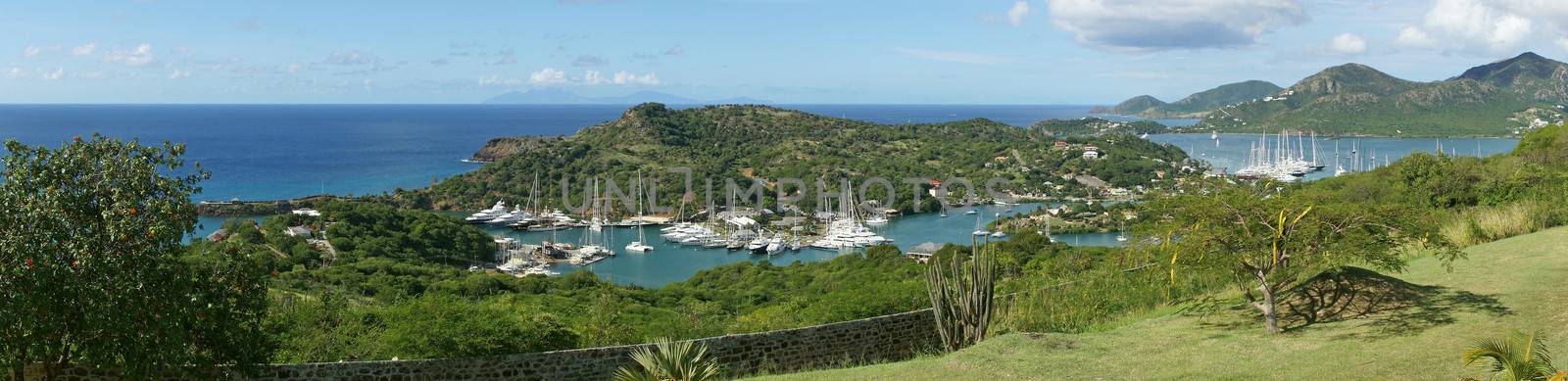 Panorama view over English Harbour and Nelsons Dockyard, Antigua and Barbuda, Caribbean