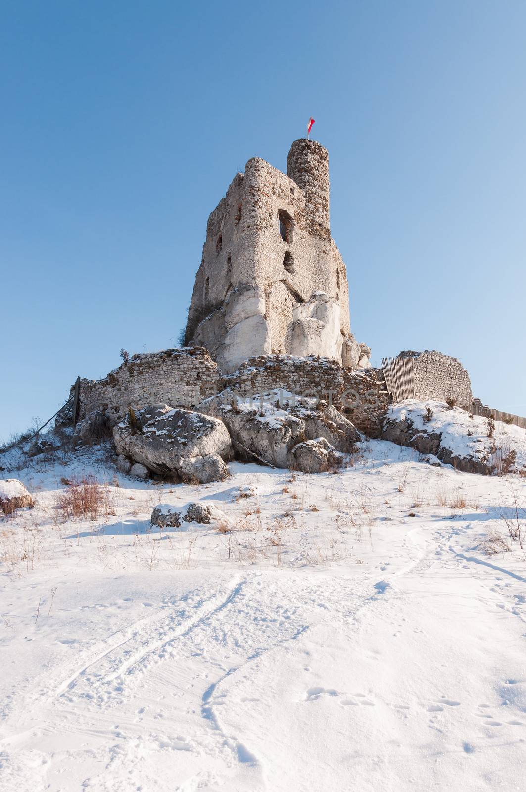 Ruins of Mirow castle in winter, Poland