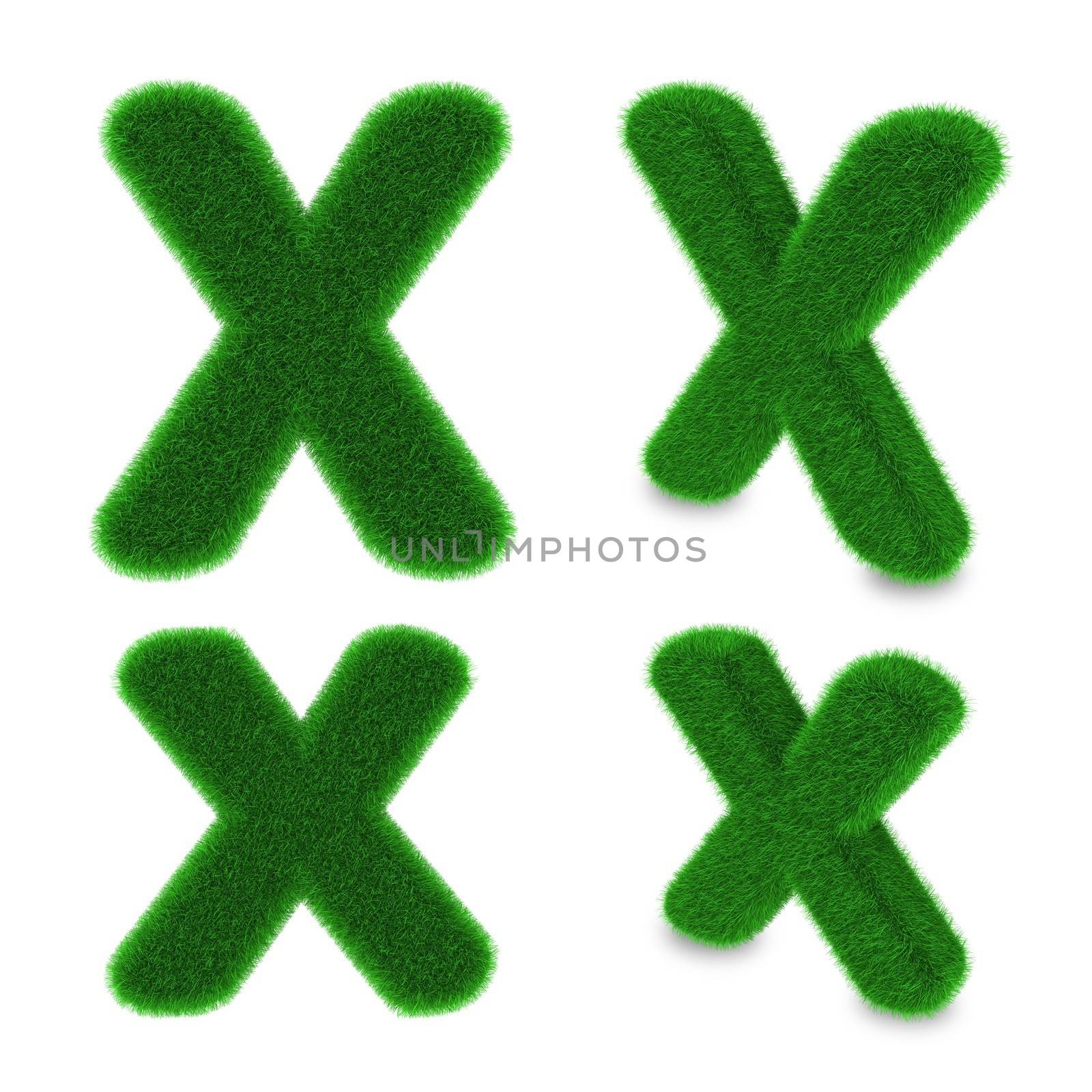 Letter X covered by green grass isolated on white background