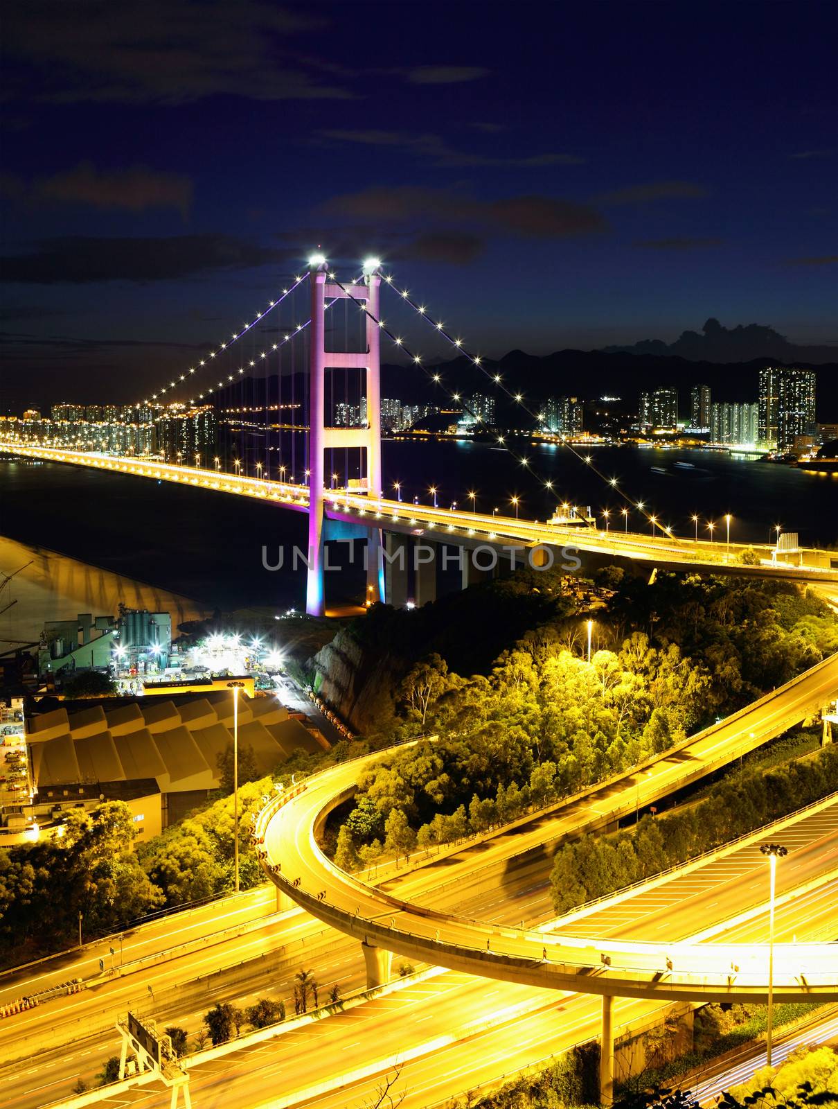 Transportation system in Hong Kong at night