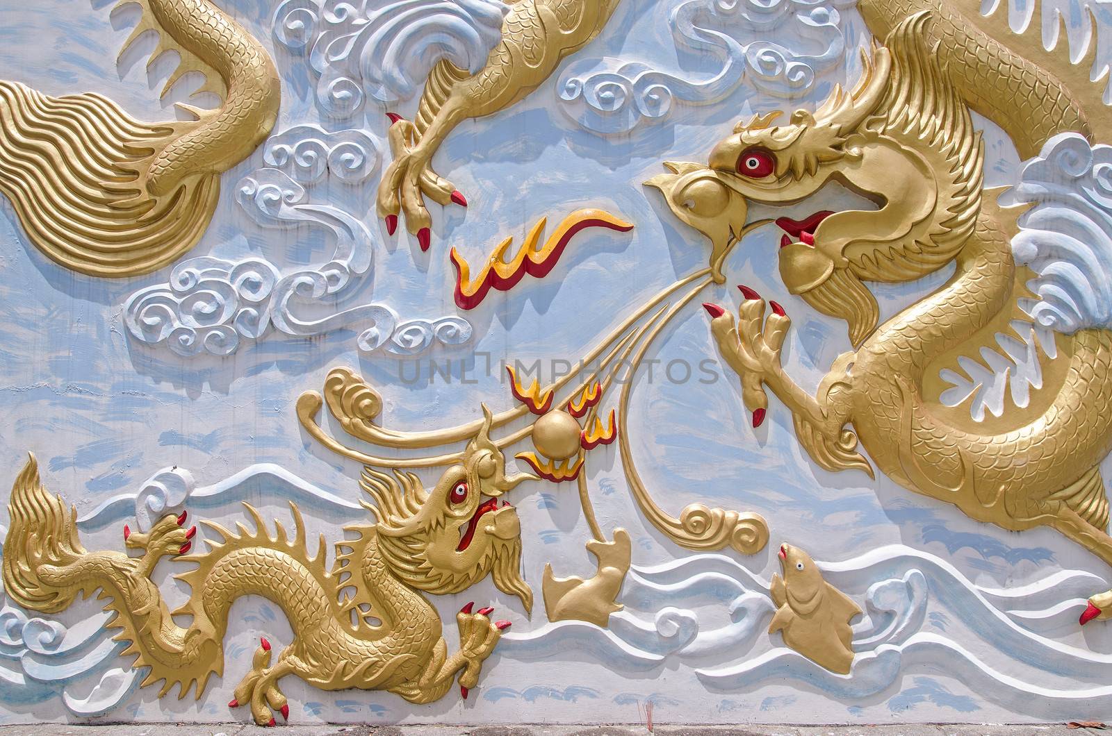 gold chinese dragon wall by 9george