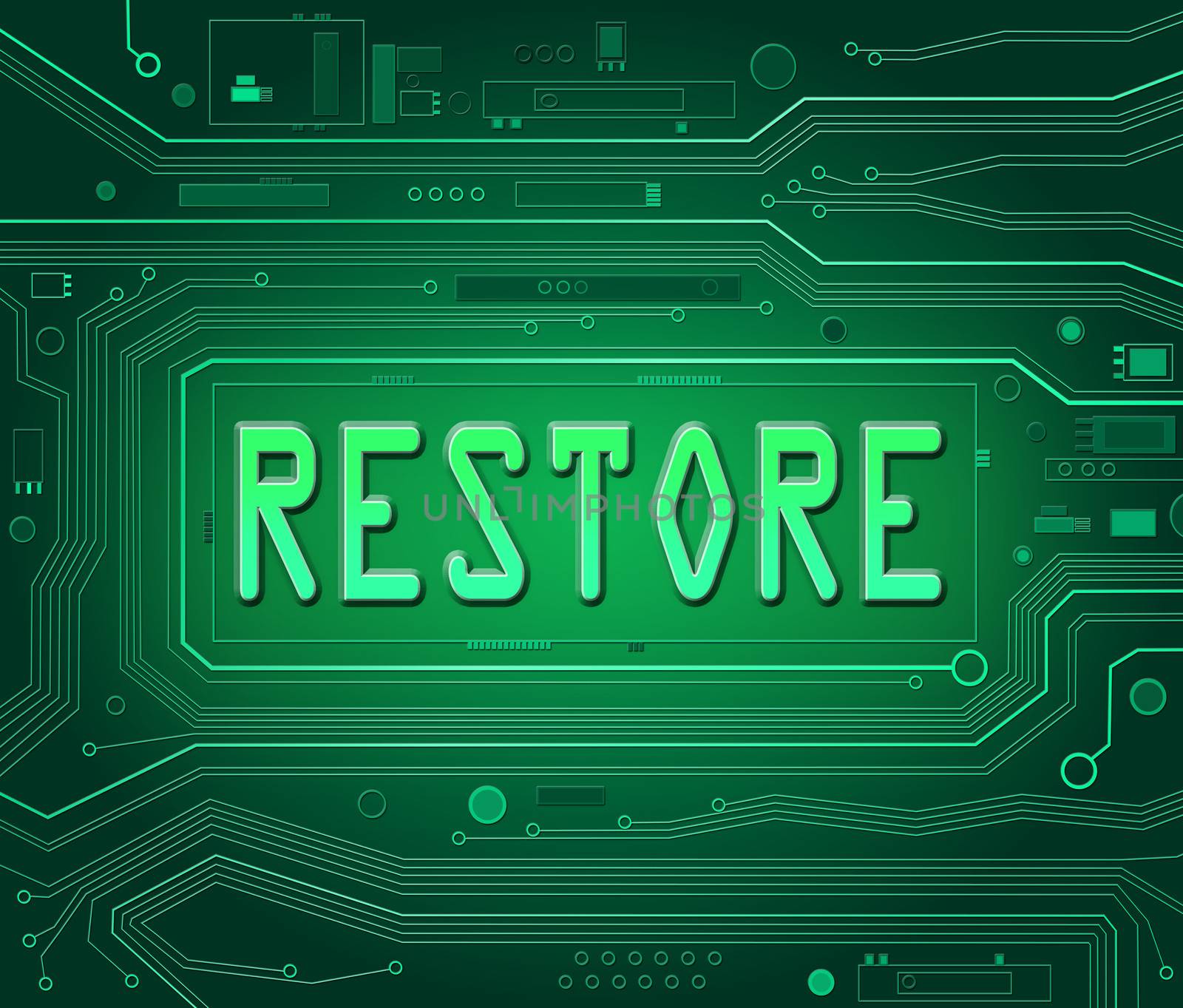 Abstract style illustration depicting printed circuit board components with a restore concept.