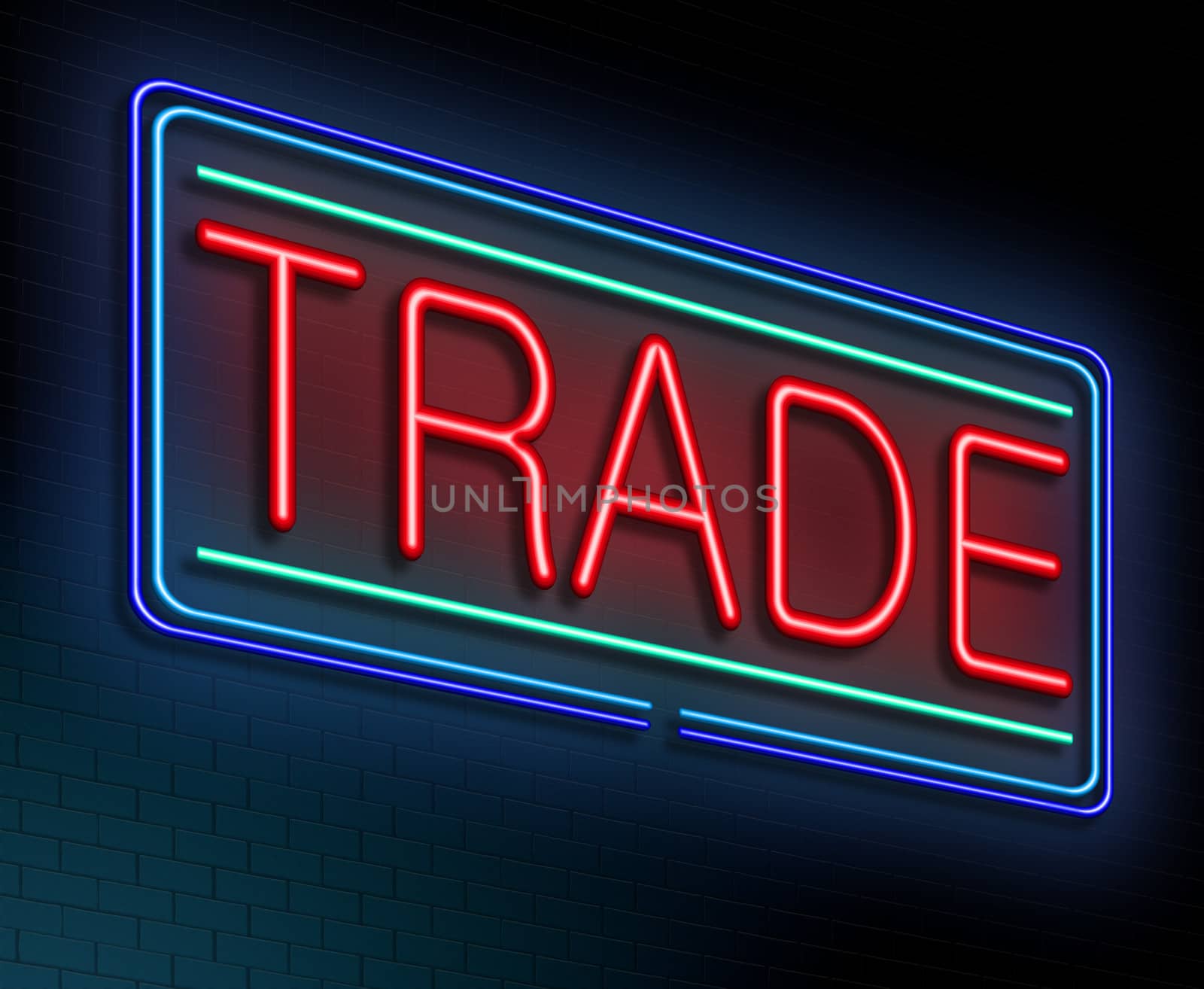 Illustration depicting an illuminated neon sign with a trade concept.