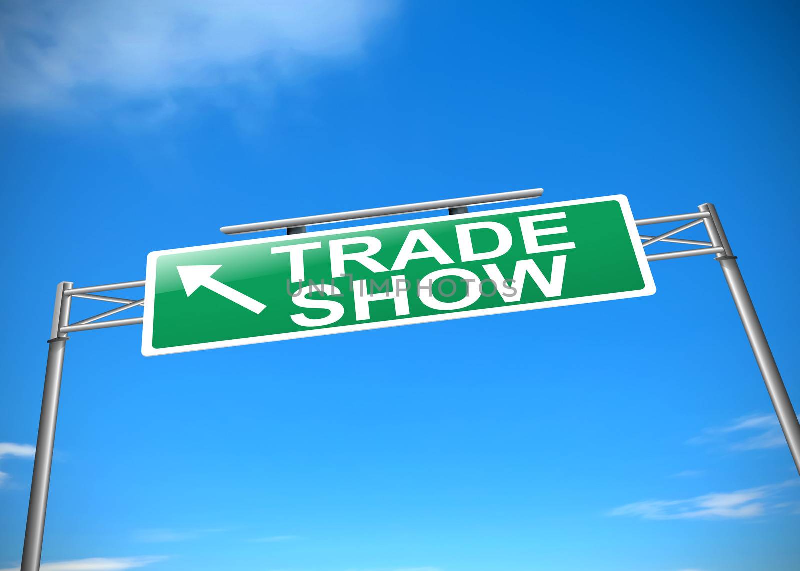 Illustration depicting a road sign with a Trade show concept.