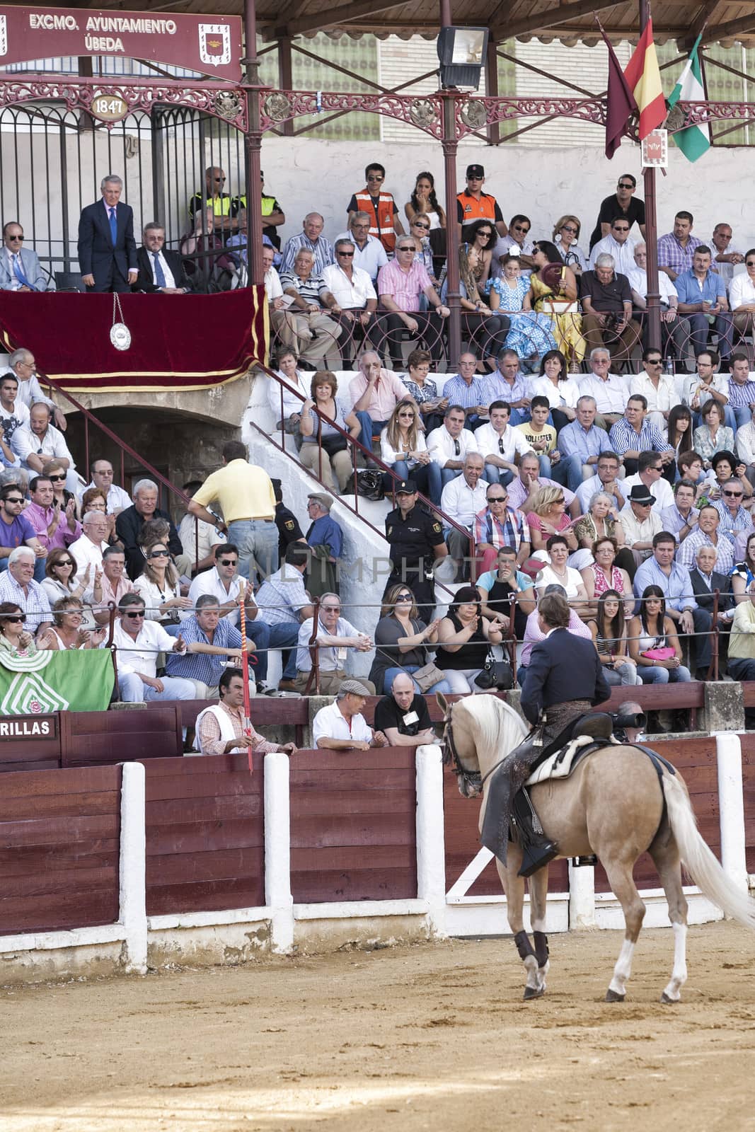 Ubeda, Jaen province, SPAIN - 2 october 2010: Spanish bullfighters Fermin Bohorquez asks the president of the bullring for permission to begin the spectacle in in Ubeda, Jaen province, Spain