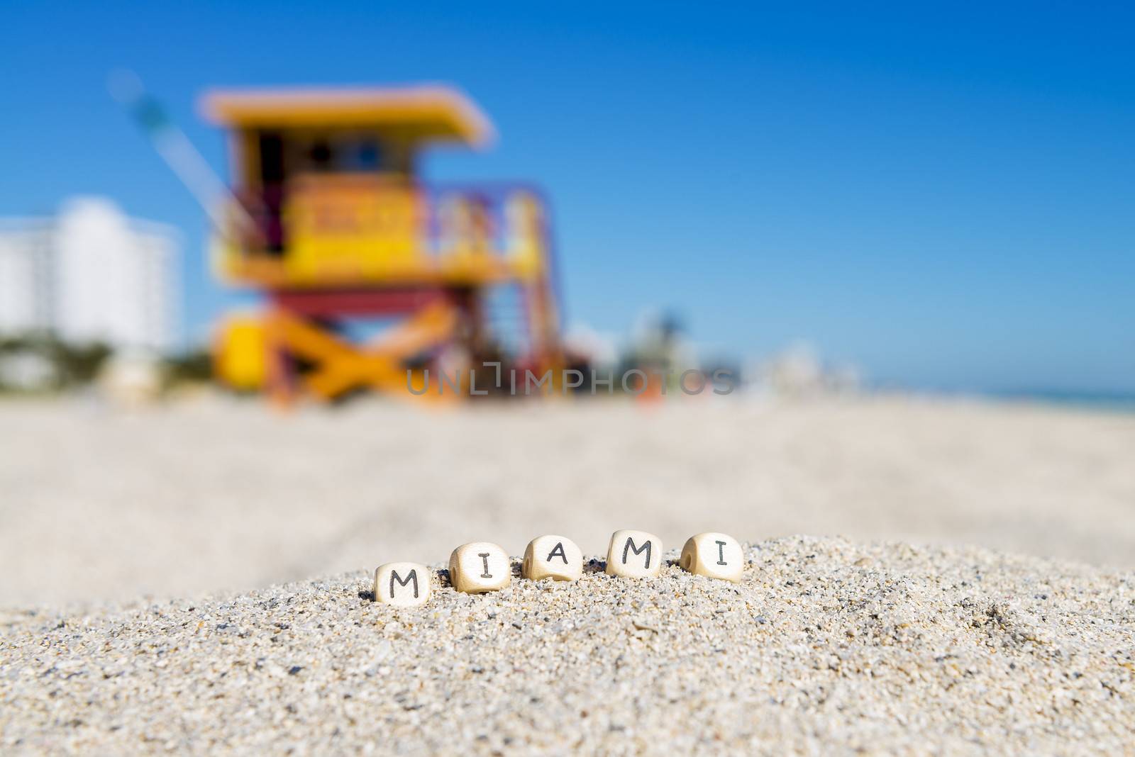 Maimi Southbeach, lifeguard house with letters on the sand, Florida, USA, 