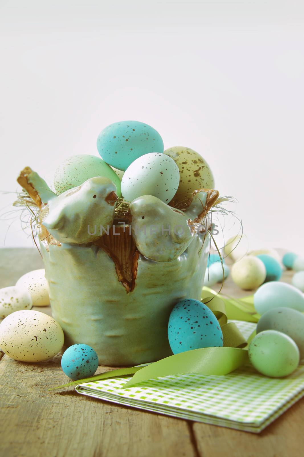 Speckled eggs  in bowl with vintage look by Sandralise