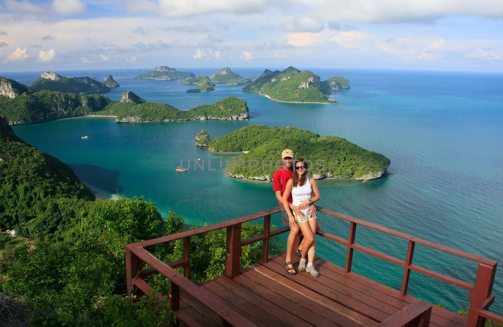 Couple standing at view point, Wua Talab island, Ang Thong National Marine Park, Thailand