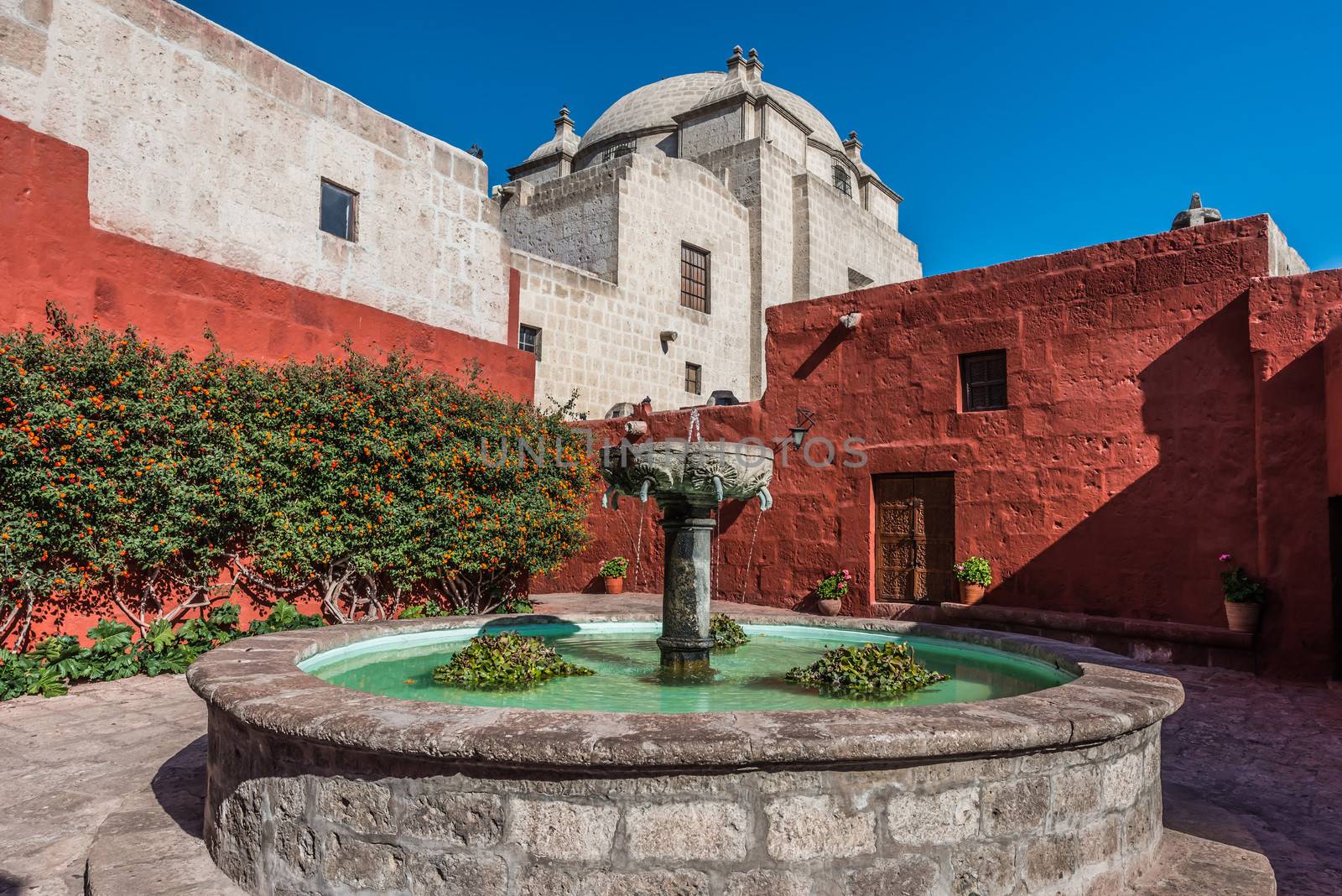 fountain inside Santa Catalina monastery in the peruvian Andes at Arequipa Peru
