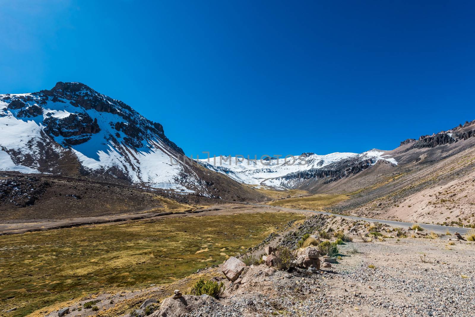 road in Aguada Blanca in the peruvian Andes at Arequipa Peru