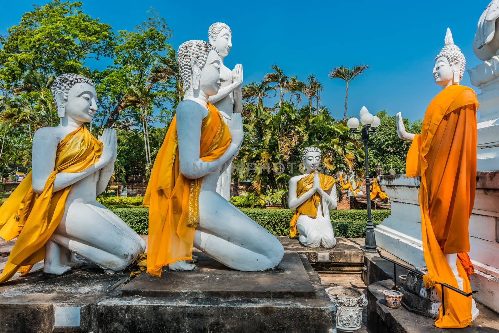 buddha statues Wat Yai Chaimongkol Ayutthaya bangkok thailand by PIXSTILL