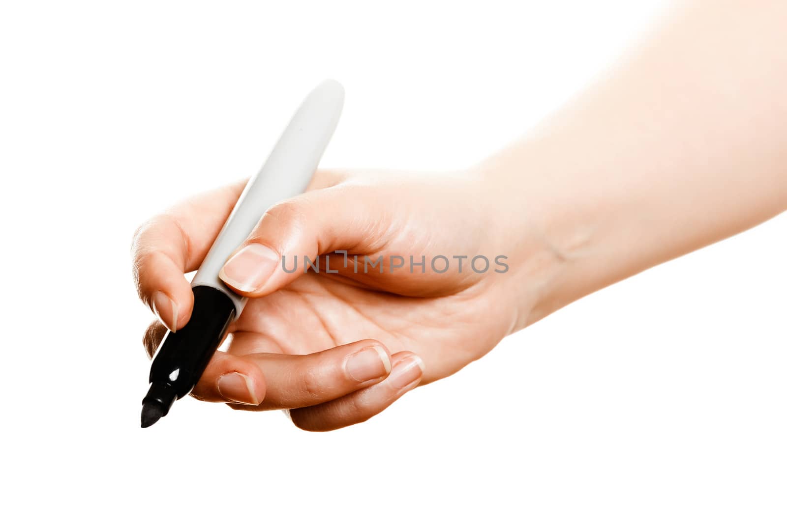 hand with marker on white background. isolated