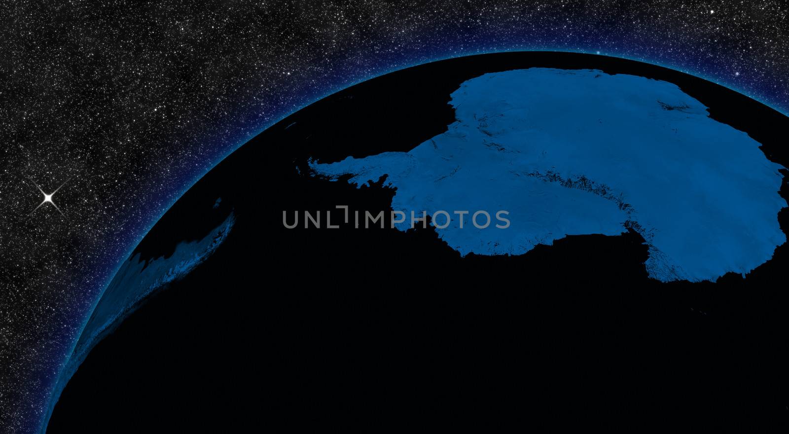 Night in Antarctica with city lights viewed from space. Elements of this image furnished by NASA.