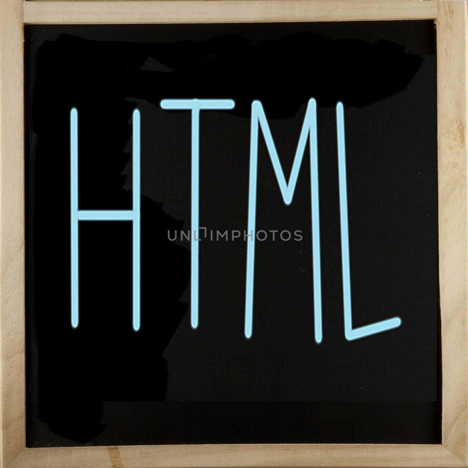 Word Html with circle around over a blackboard