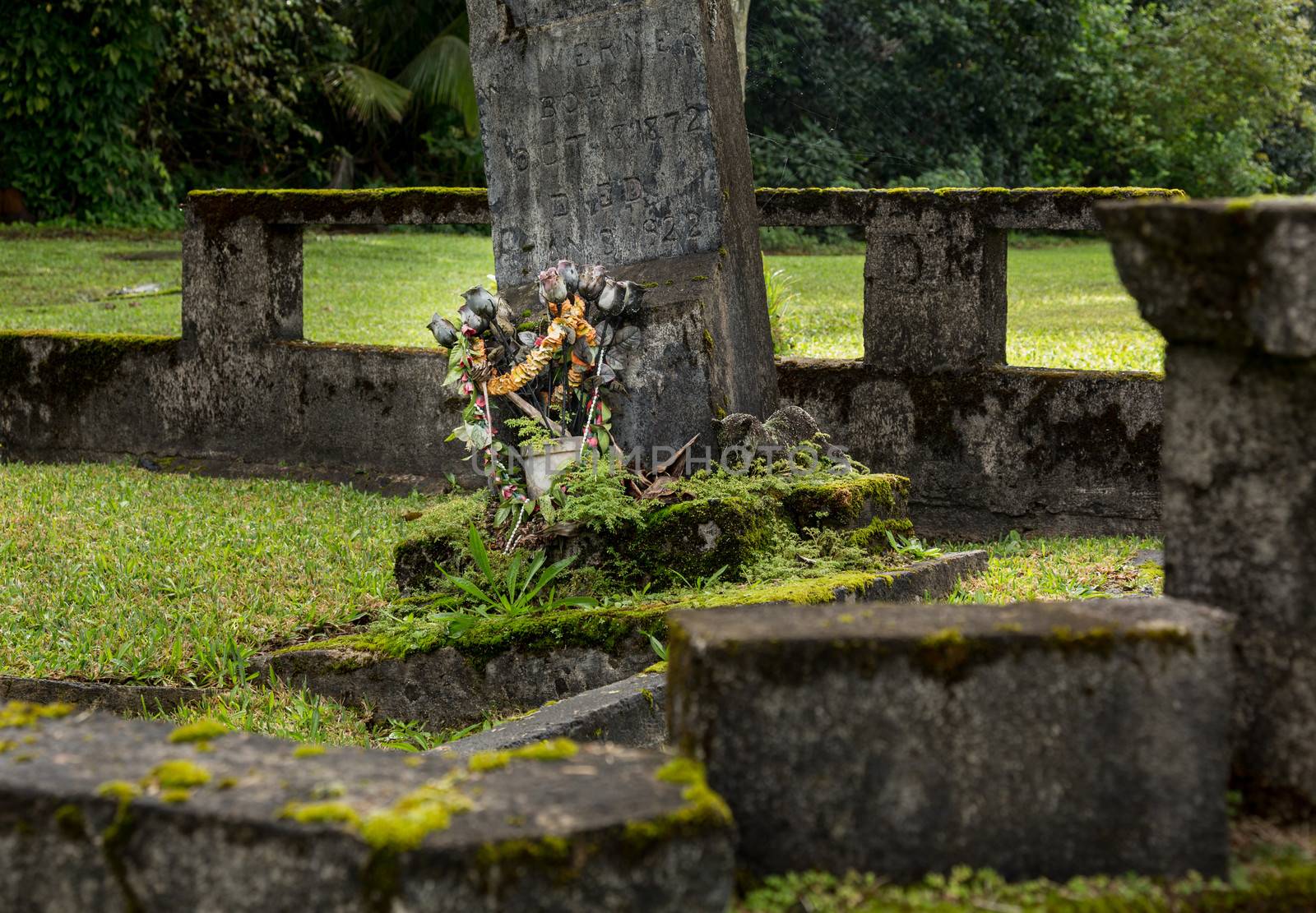 Old abandoned graves in cemetery at Mission church in Hanalei Kauai