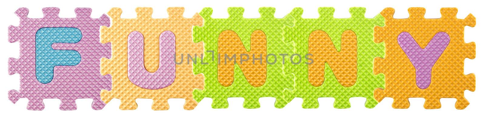 Funny word created from Alphabet puzzle isloated on white background , with clipping path.