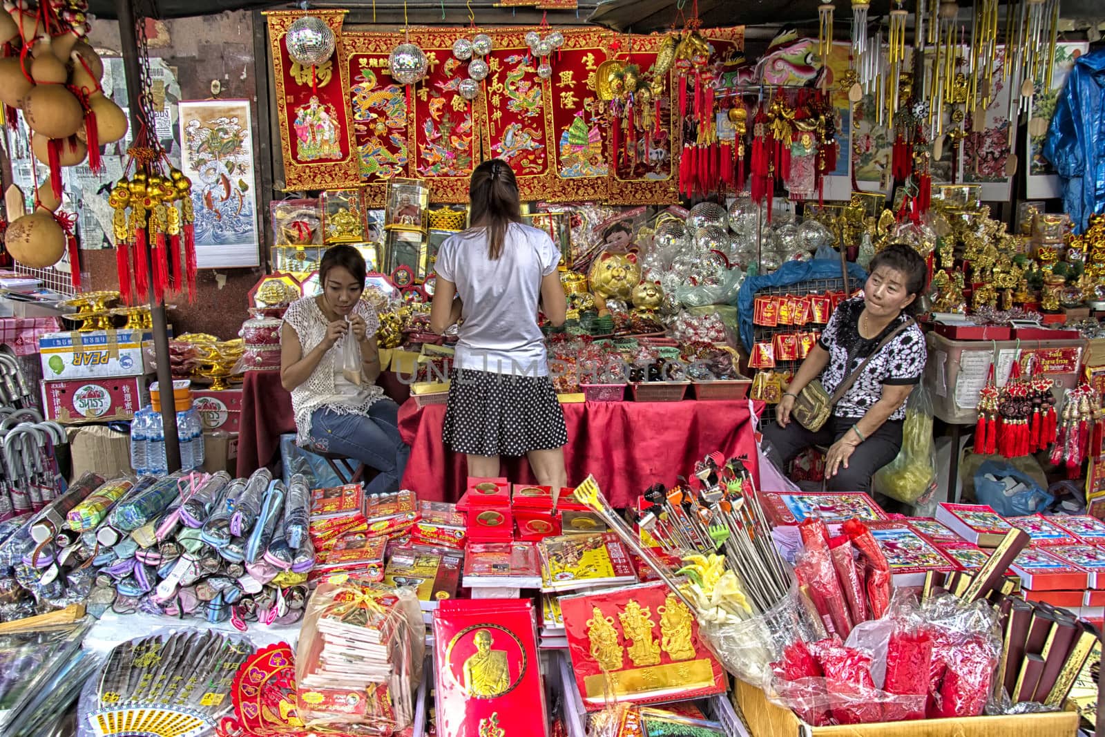 BANGKOK, THAILAND-OCTOBER 26TH 2013: A stall selling Chinese knick knacks in Chinatown, Bangkok. There are many Thais in Bangkok with Chinese ancestry.