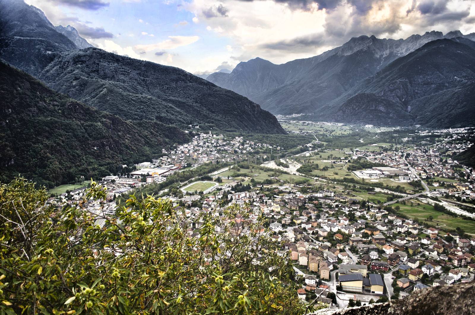 View of Valchiavenna valley, in northern Italy on the Alps