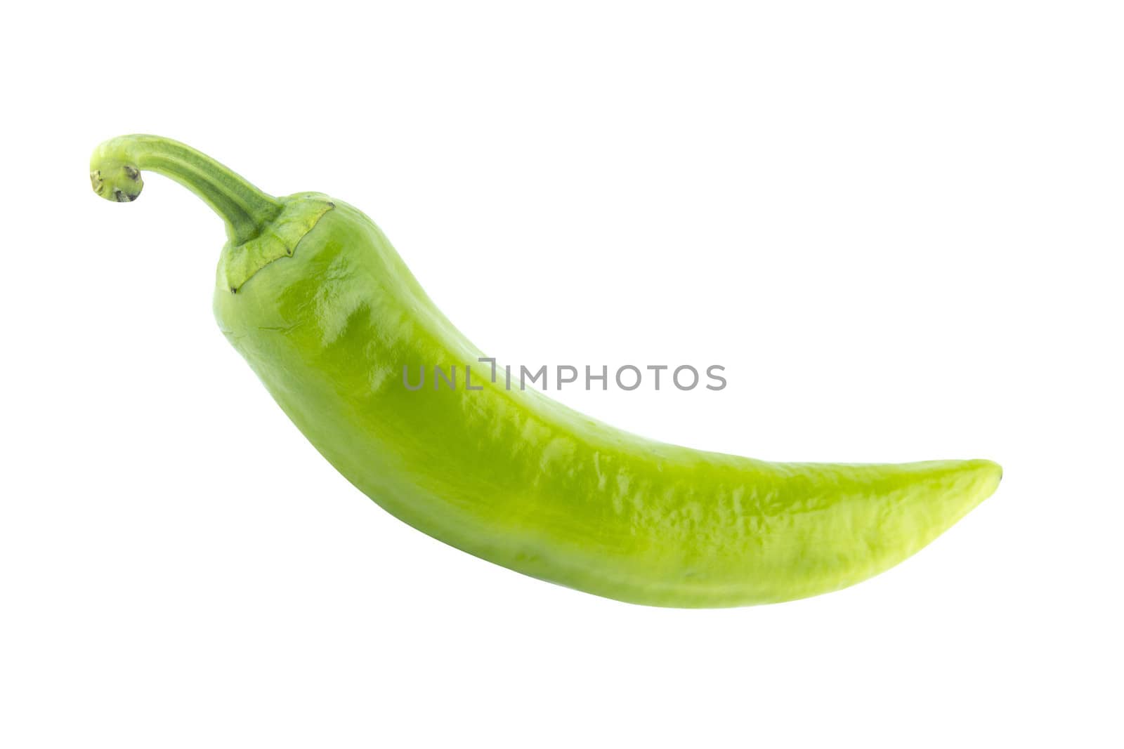 green hot chili pepper on a white background. (with clipping work path)
