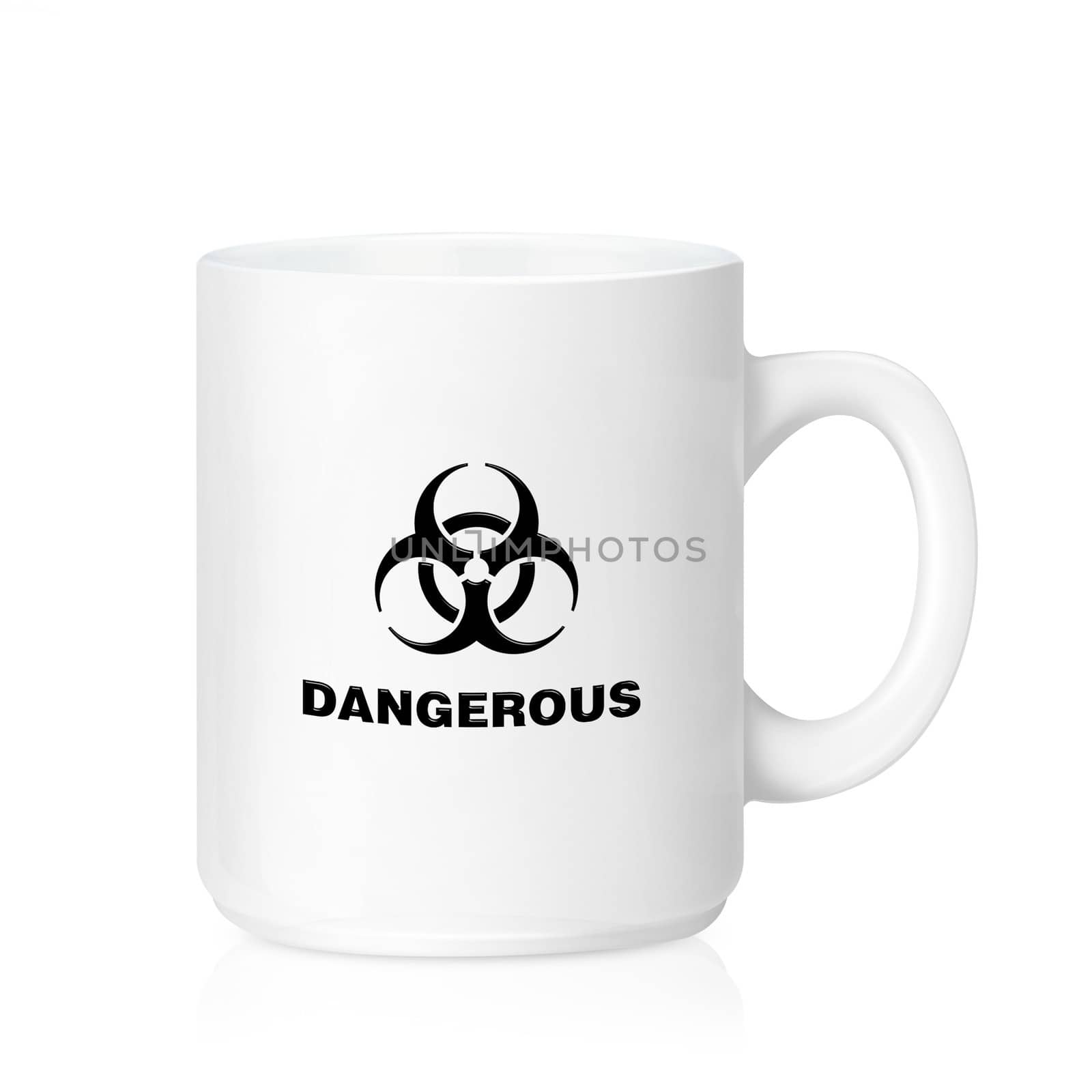 White ceramic mug with Dangerous sign , Isolated on a white, Idea about don't touch my mug. (with clipping work path)