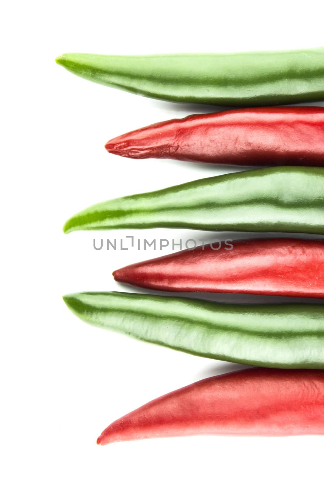 red and green hot chili pepper on a white background