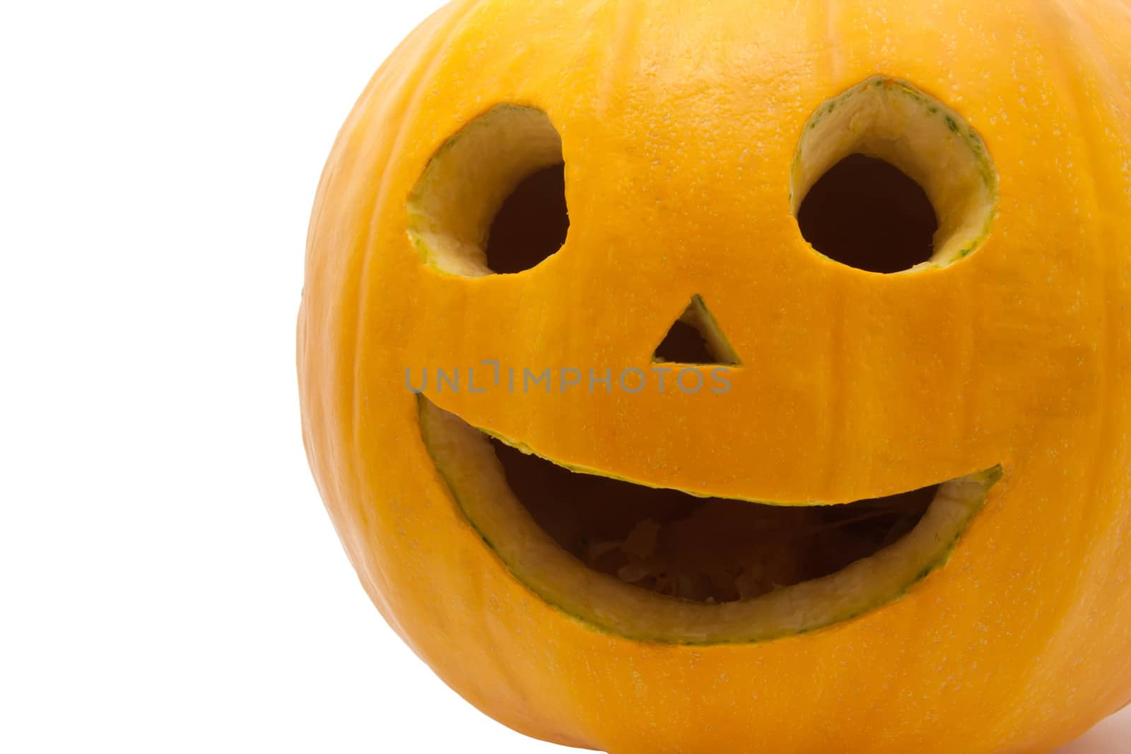 Cute Jack O Lantern halloween pumpkin on white background