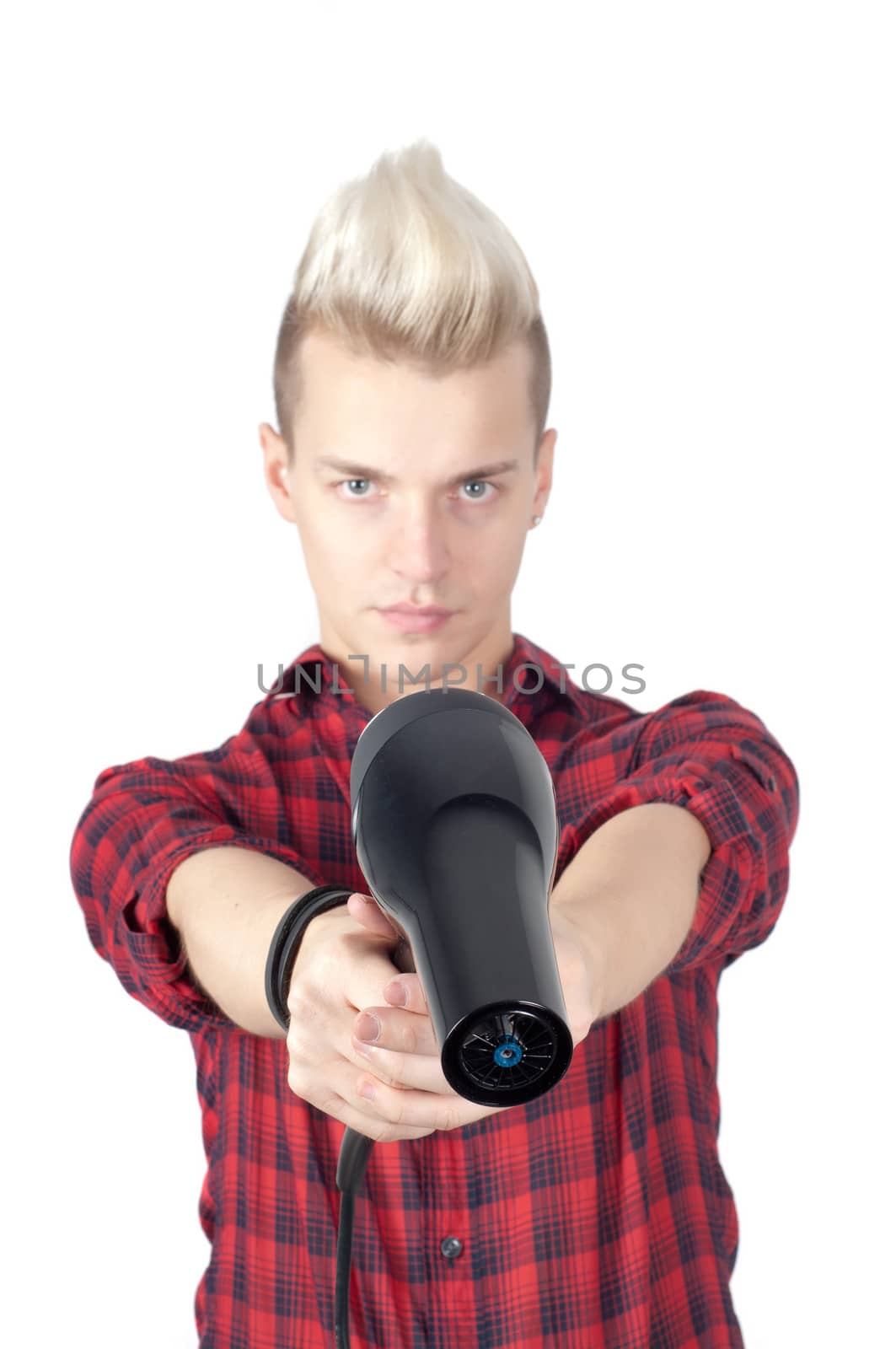 Portrait of handsome man with hairdryer by anytka