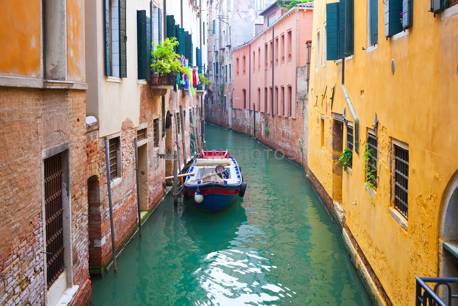 View of beautiful colorful Venetian canal, Venice, Italy