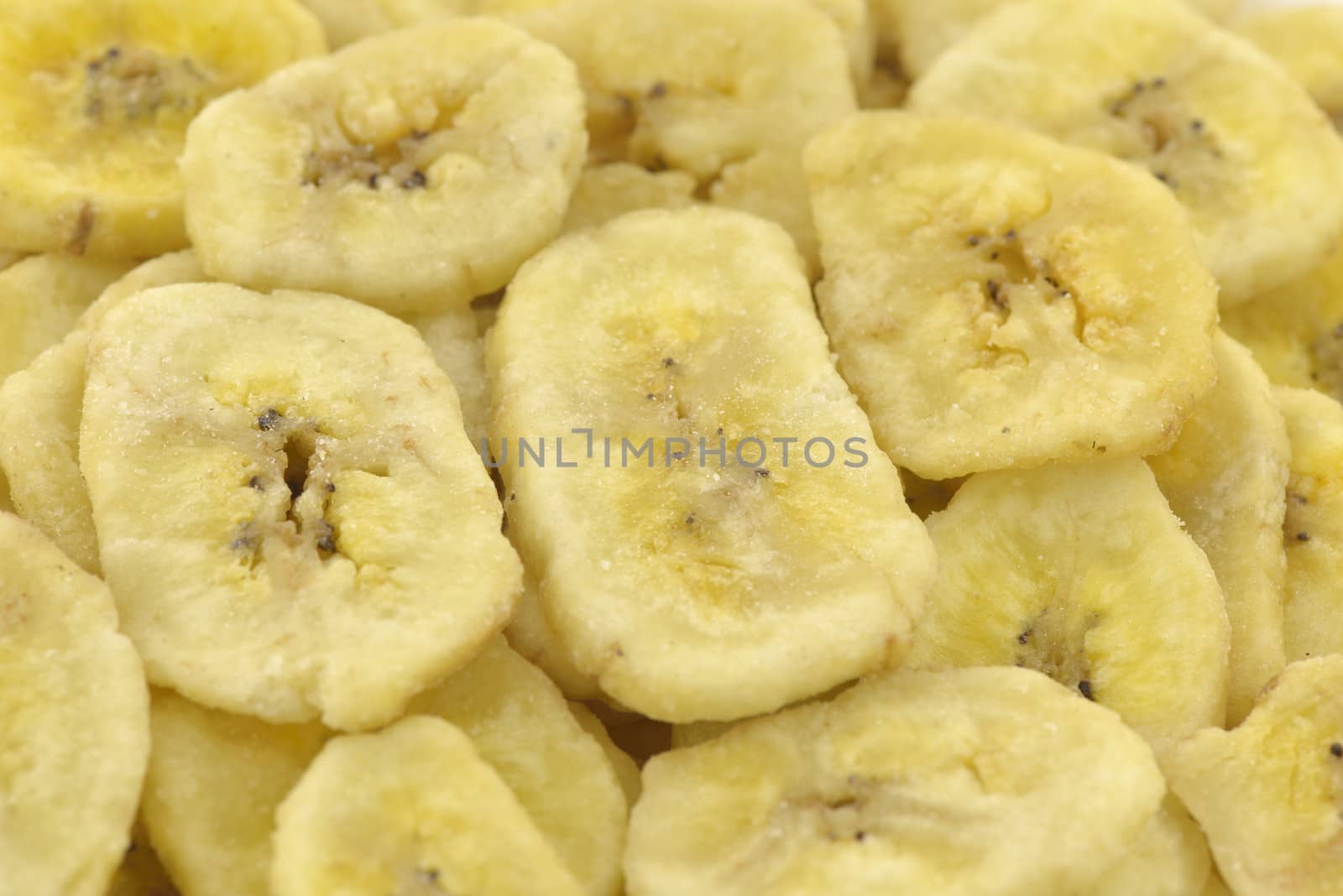 Closeup of dried banana slices