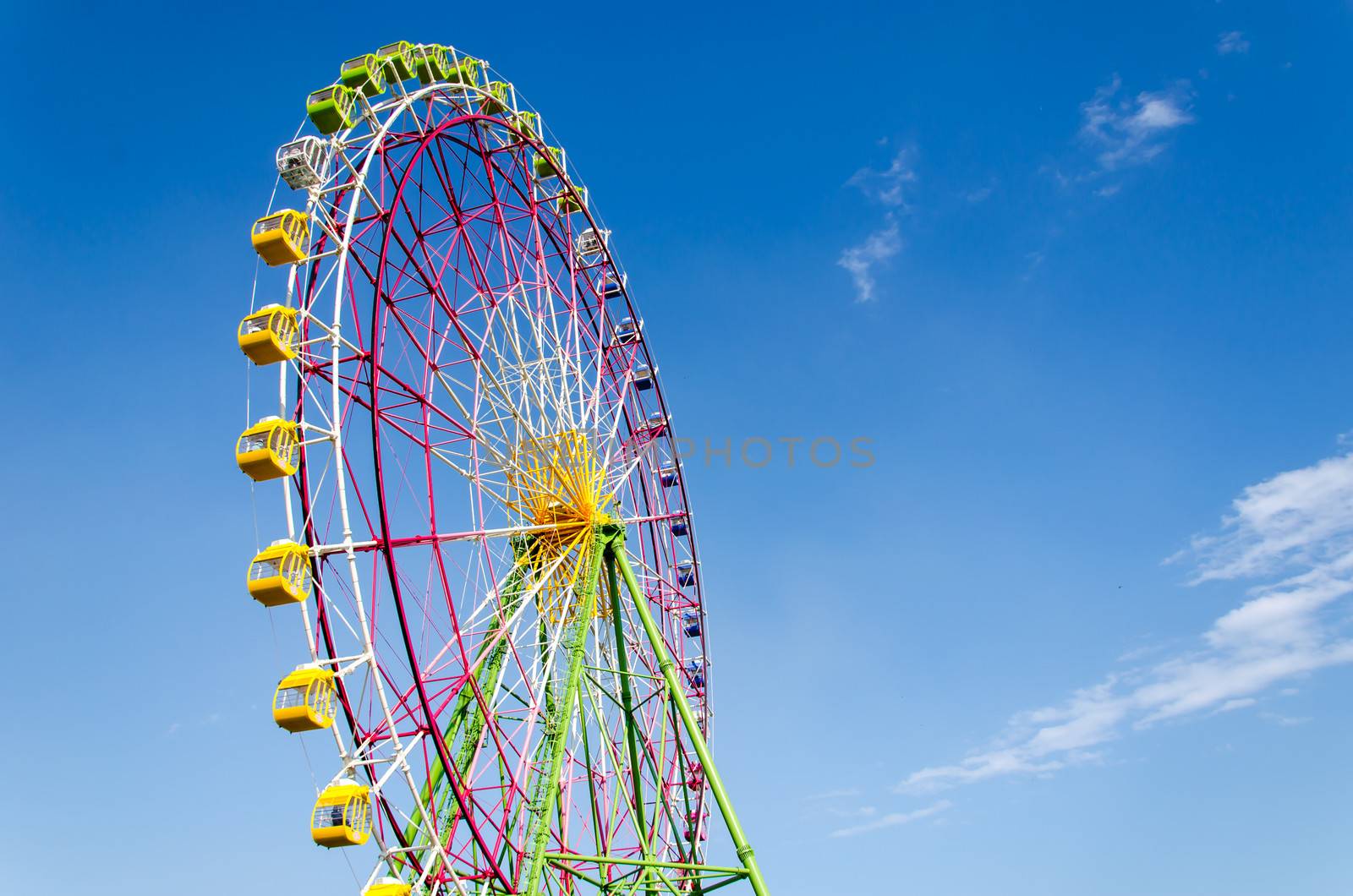 ferris wheel booths with blue sky in japan