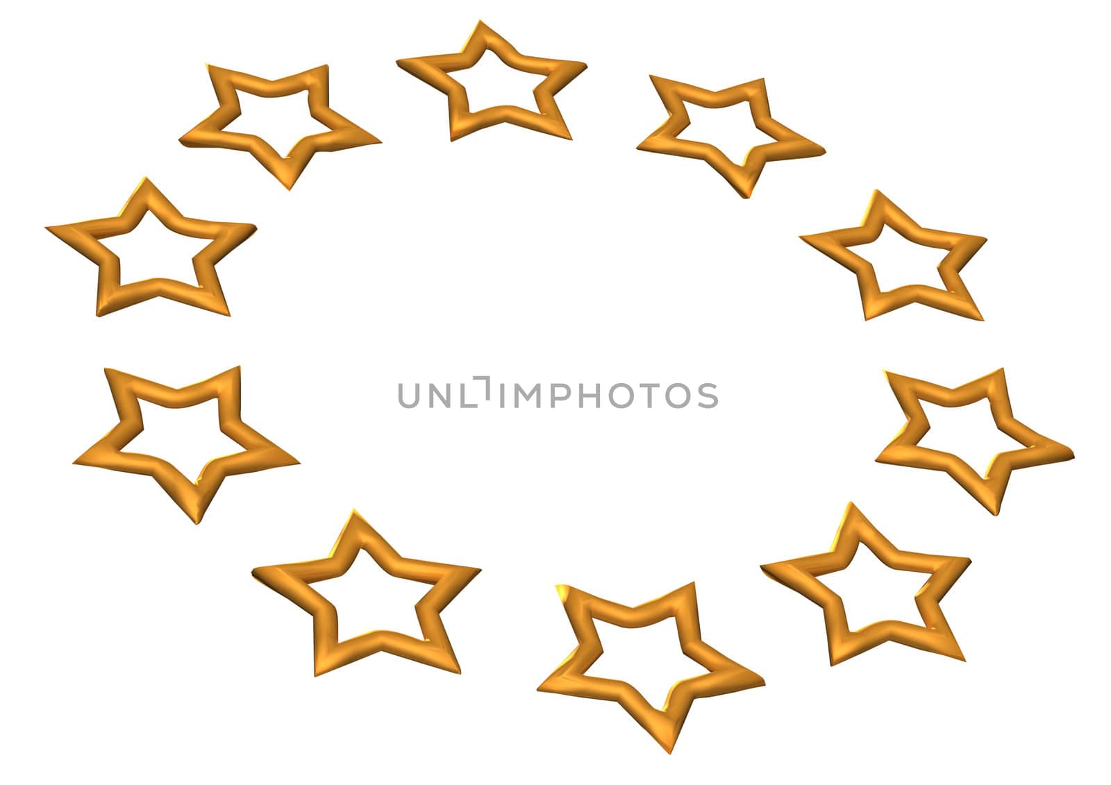 Gold Stars. Isolated on white. Three dimensional render.