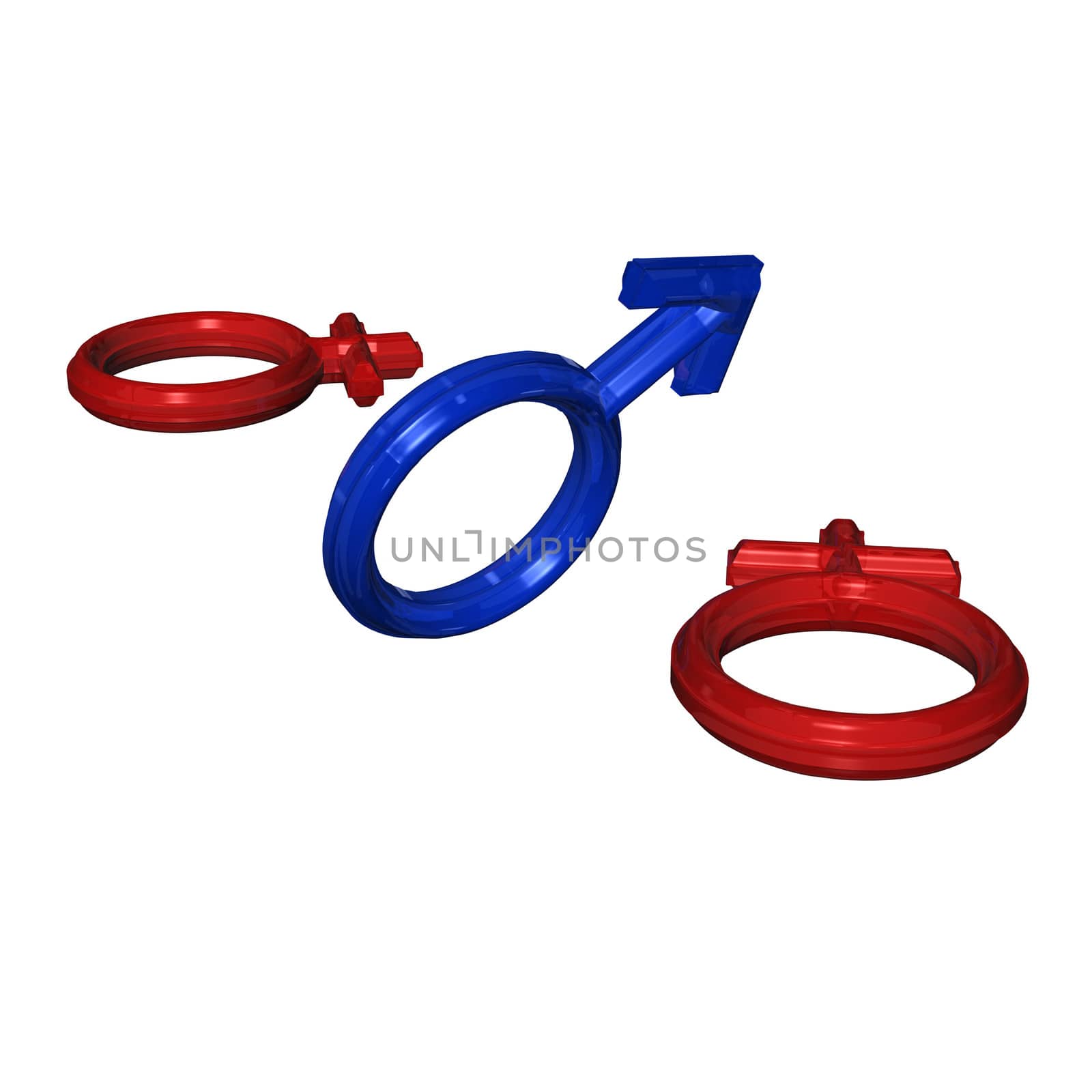 Male and female signs isolated on white. three dimensional render.