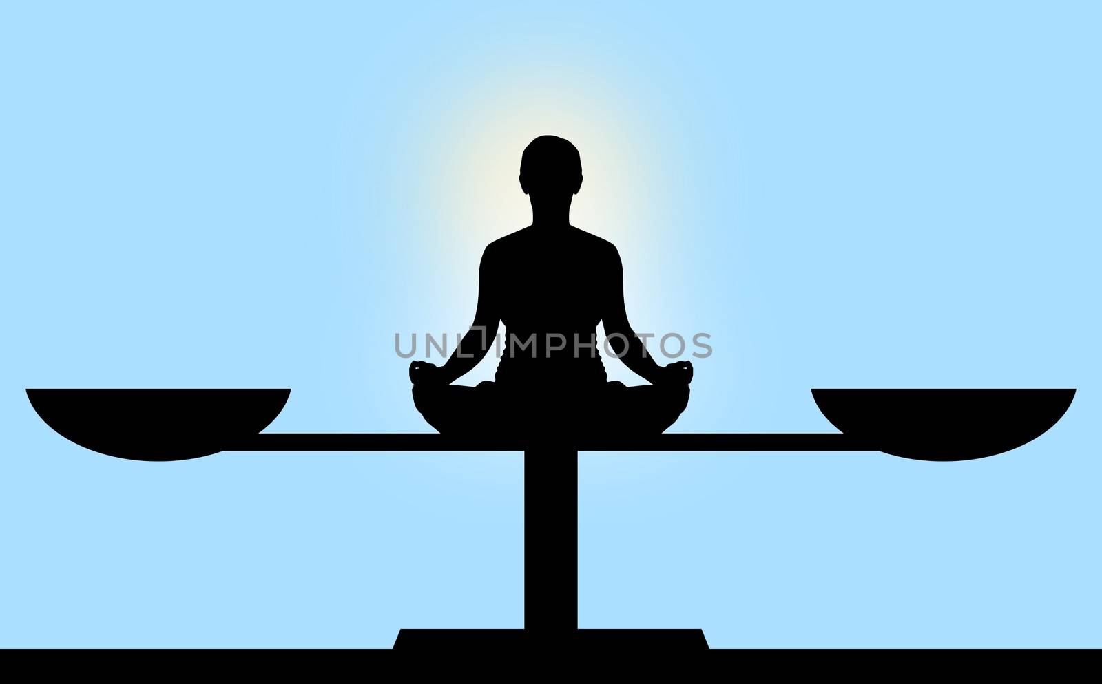 Illustration of a person sitting in the center of scales meditating