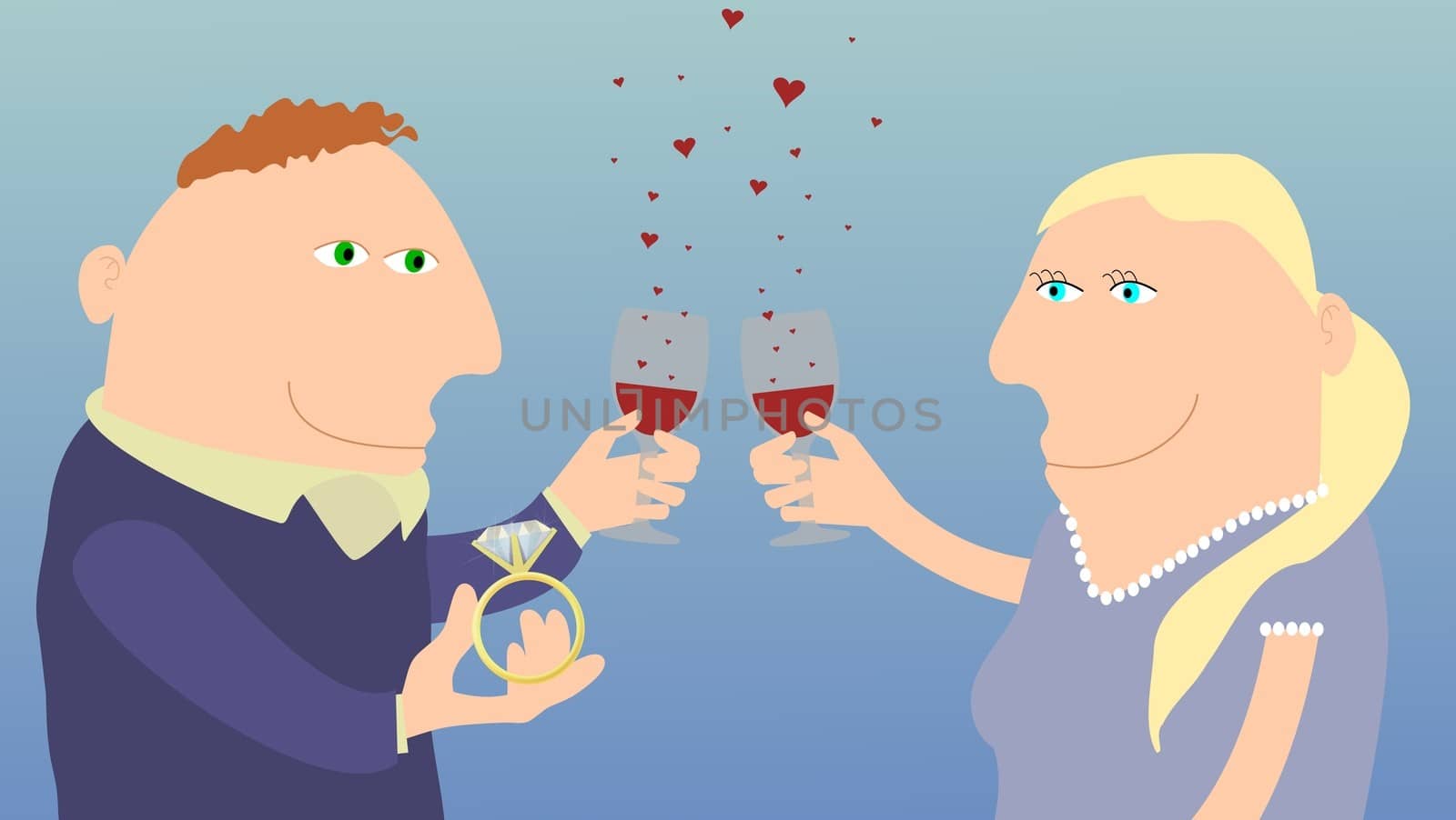 Illustration of a couple celebrating their engagement