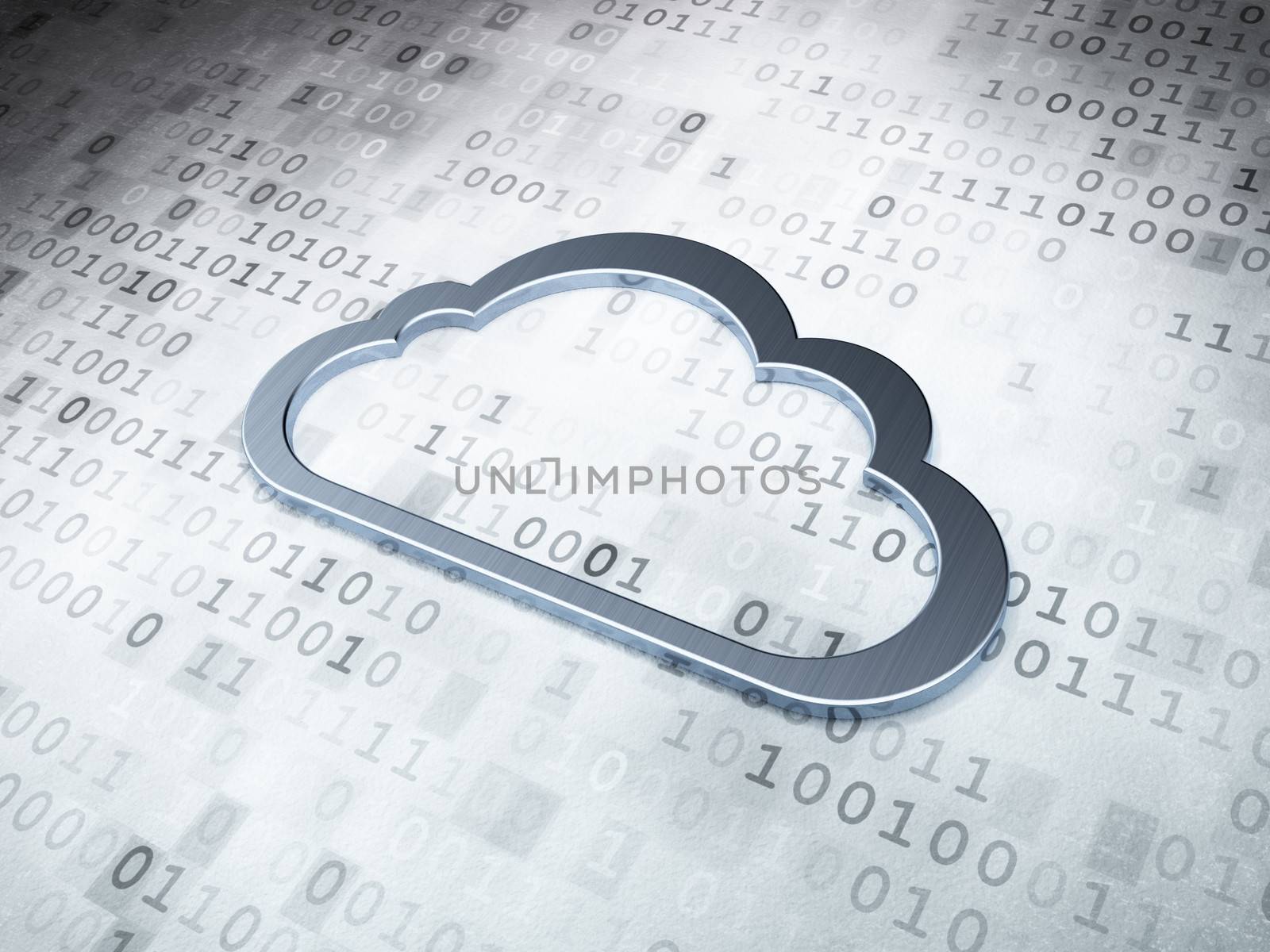 Cloud technology concept: Silver Cloud on digital background, 3d render