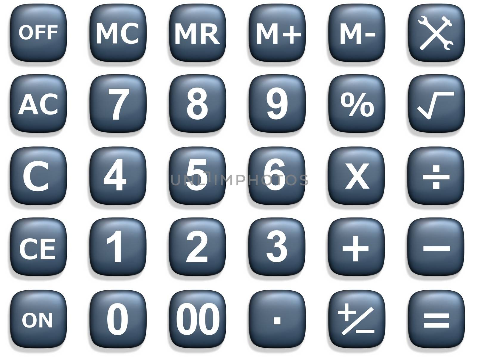 Illustration of calculation related blue rounded buttons