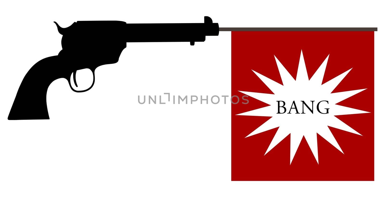 Illustration of a joke gun with bang sign