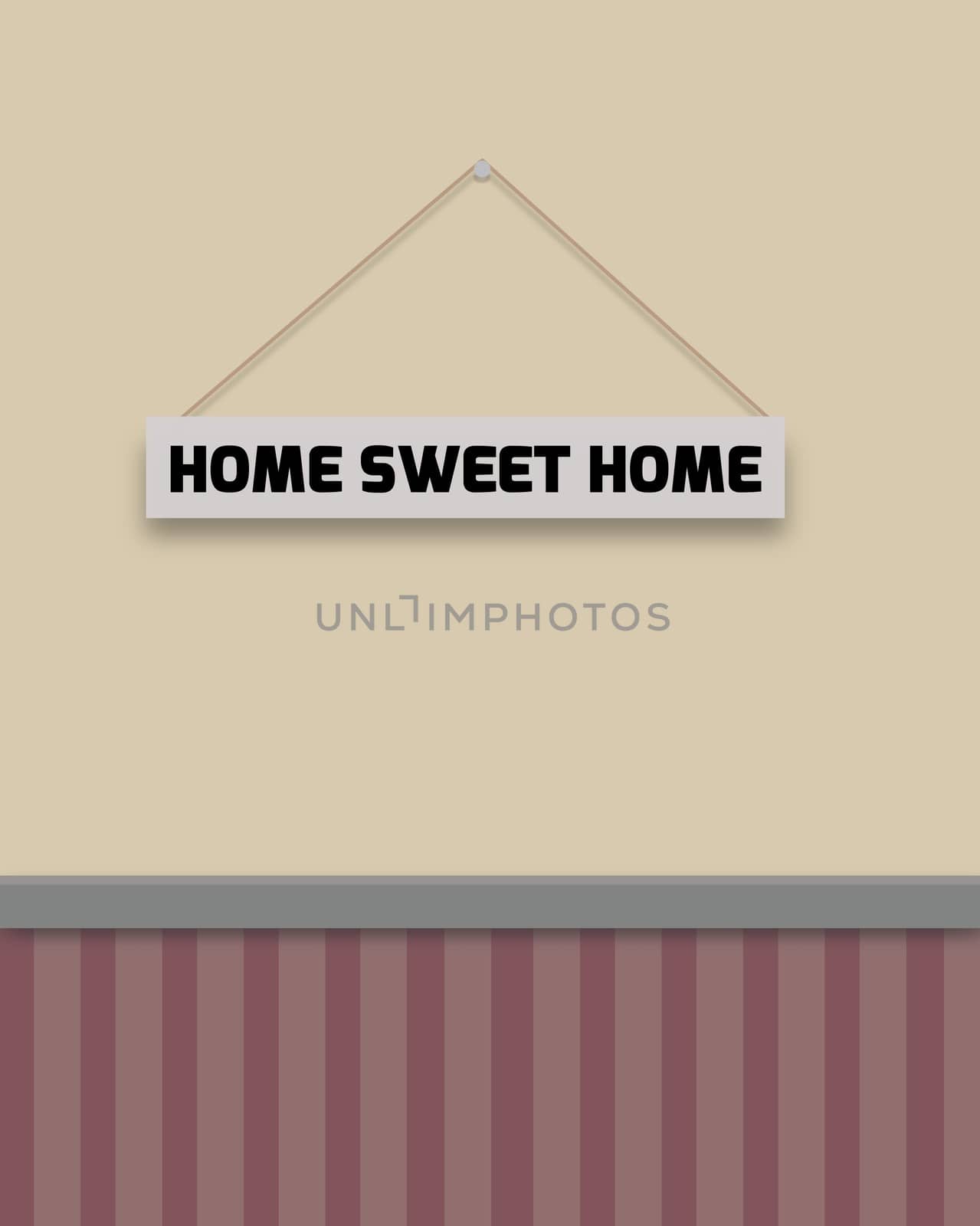 Illustration of a sign hanging on a wall with the text Home Sweet Home