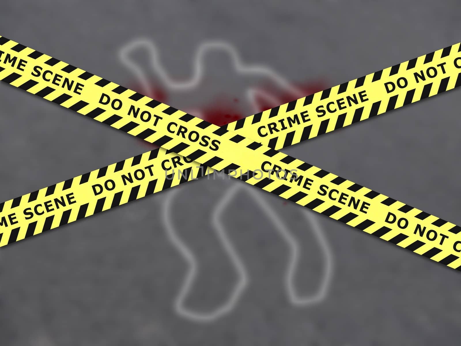 Illustrated chalk outline of a body with police tape