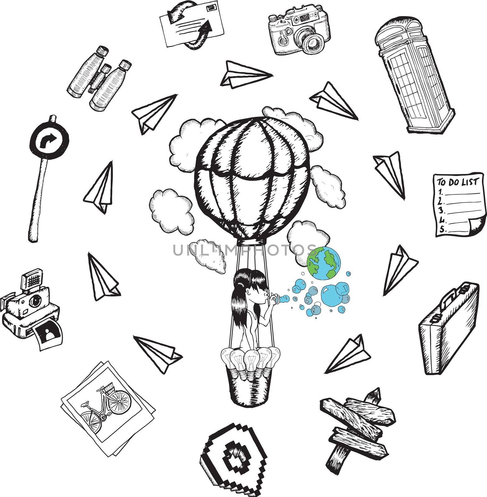 Hot air balloon with lifestyle doodles by Wavebreakmedia