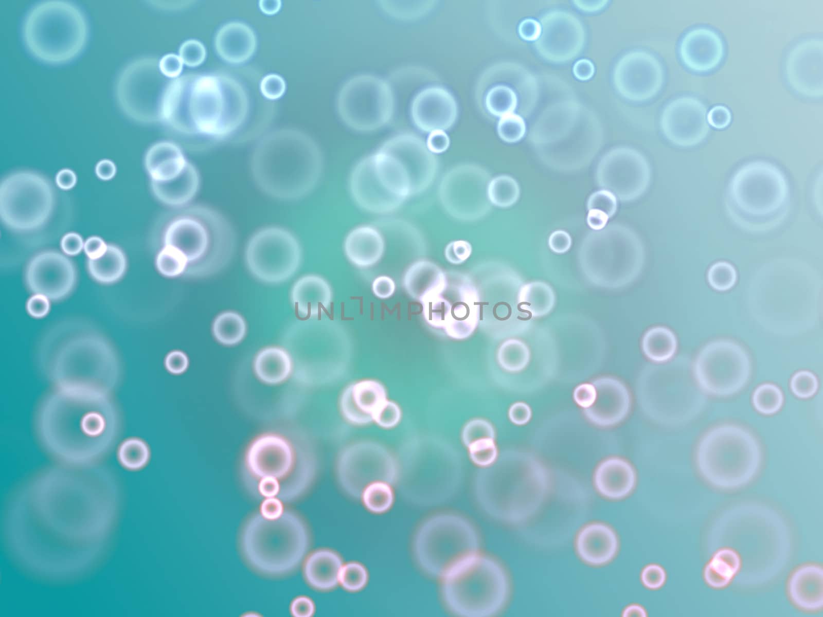 abstract background with white, blue, pink and green bubbles like lights
