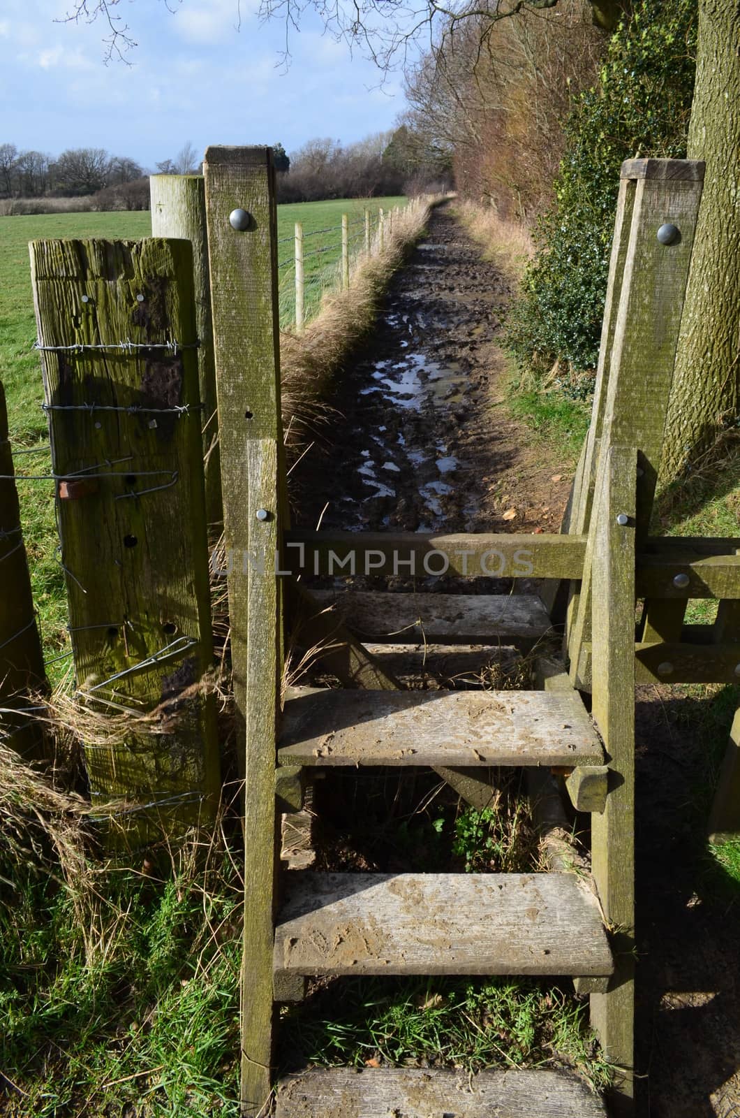 An unusual stile gate in the English countryside.